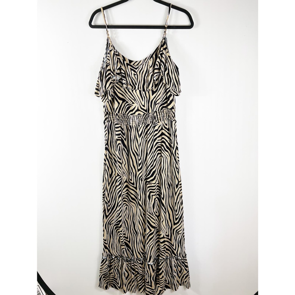 Michael Kors Womens Tiered Maxi Dress Khaki Black Sz Medium